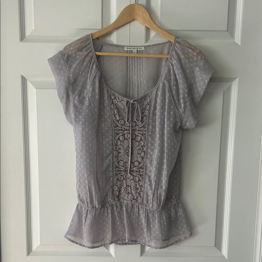 Daniel Rainn Swiss Dot & Lace Peplum Blouse Size S